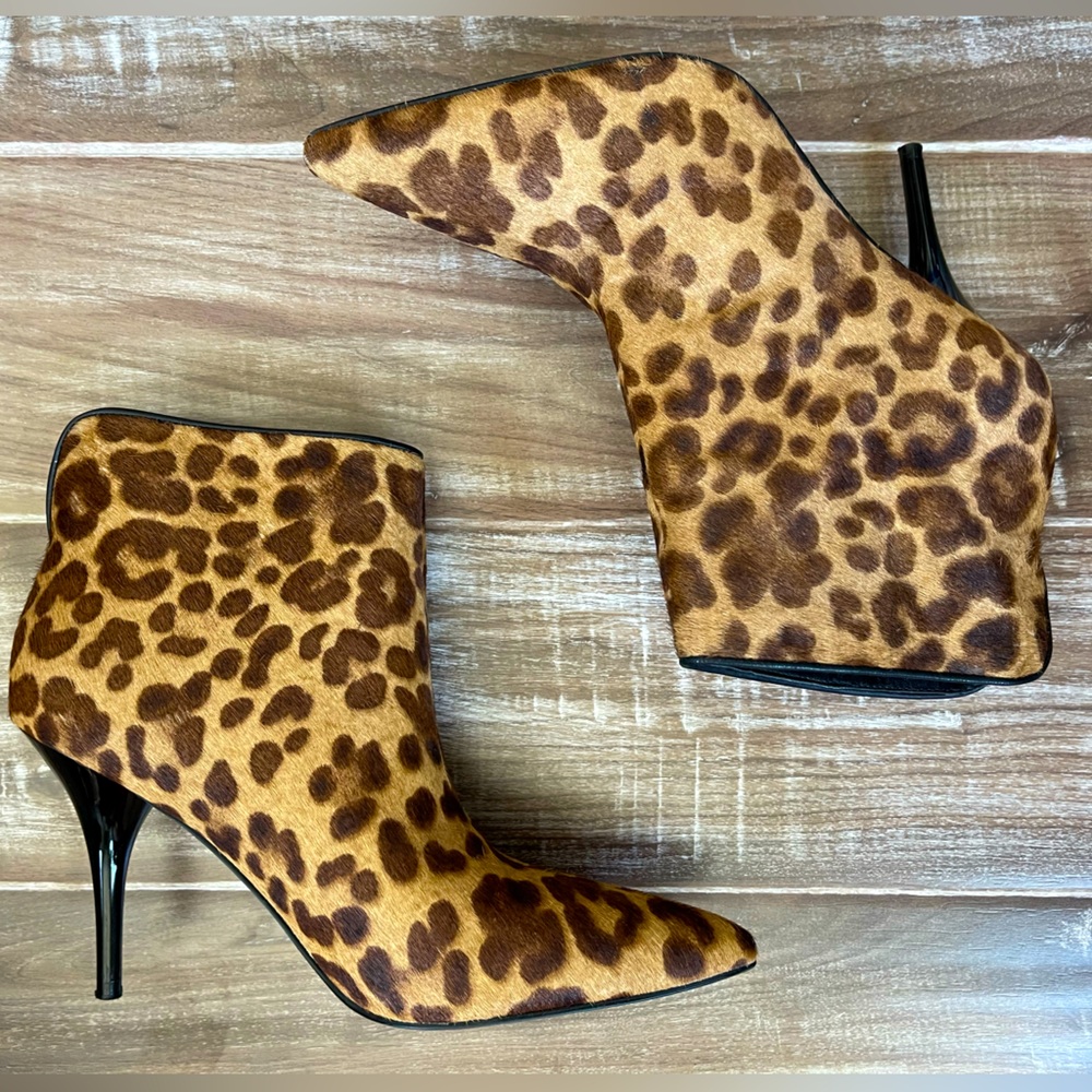 Marc Fisher Calf Hair Leopard Print Booties | Pointed Toe | Size 7.5 | Like New